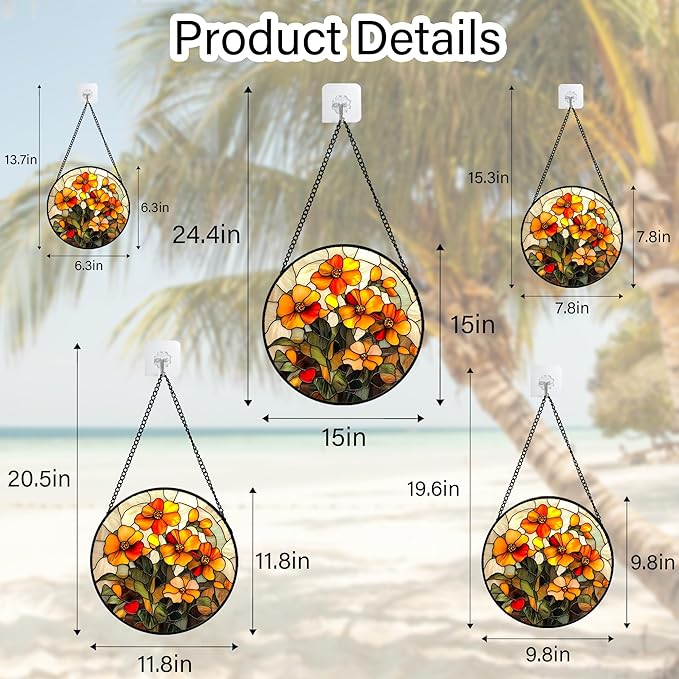 Stained Glass Window Hanging - Orange Marigolds Flowers Suncatcher for Door Garden Yard Sun Catchers Decor Christmas Mother's Day Birthday Gifts for Women Mom Nana Girlfriend Men 6.3 in