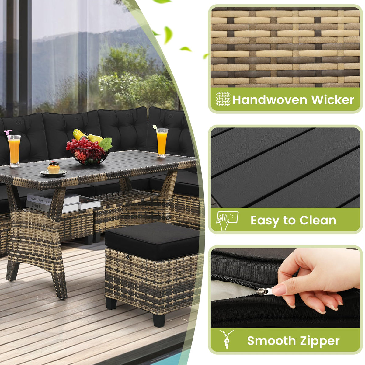 KROFEM 6 Piece Patio Furniture Set, Dining and Conversation Set