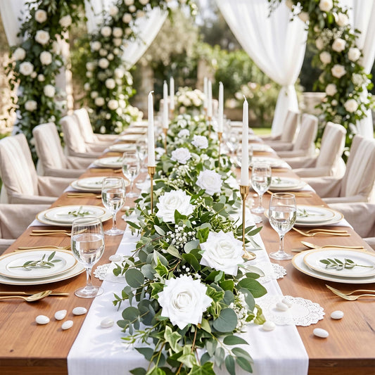 zezzos White Artificial Rose Flower Heads 18pcs Bulk Velvet Silk Roses 3.54" Large Faux Rose with Greenery Stems for DIY Wedding Bouquets Cake Topper Baby Shower Home Table Decor (White)