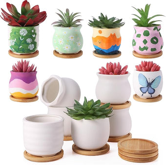 Remerry 18 Pcs 3.5 Inch DIY Ceramic Succulent Pots for Painting Figurines Paint Craft Kit Unpainted Ceramic Bisque Paintable Flowerpots with Drainage Hole Ready to Paint