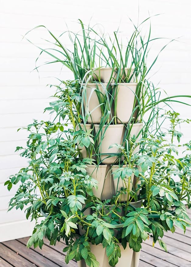 Greenstalk Patented Large 5 Tier Vertical Garden Planter with Patented Internal Watering System Great for Growing a Variety of Strawberries, Vegetables, Herbs, & Flowers (Stunning Stone)
