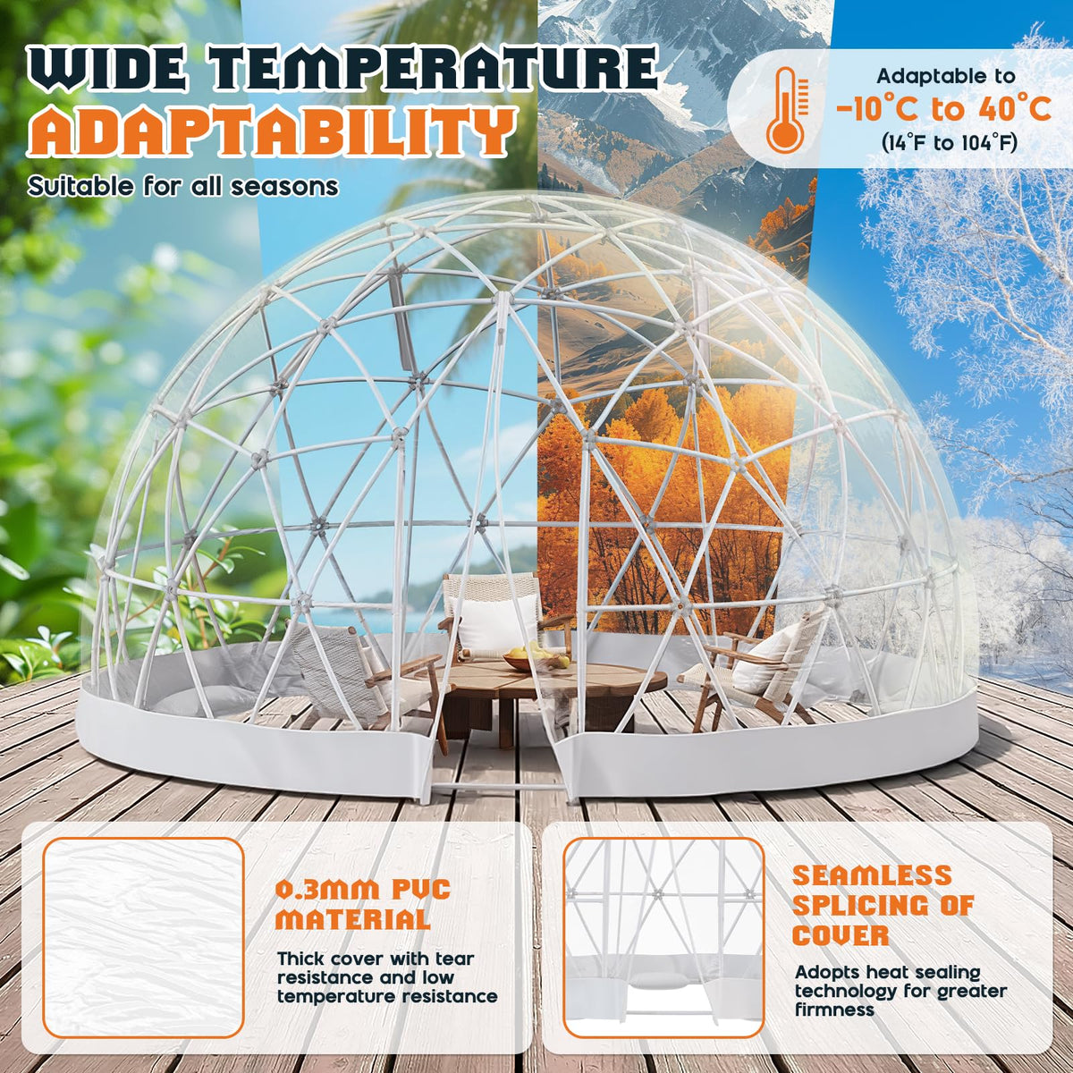 YUMPIE 15 FT Garden Dome Greenhouse, PVC Transparent Cover, Quick Connect Plug Installation, Waterproof Pop-up Green House, 6-10 Person Bubble Tent for Patio, Backyard, Party, Wedding