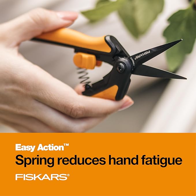 Fiskars Micro-Tip Rose Pruning Shears, 6" Garden Shears Non-Stick Coated Stainless Steel Blade, Gardening Scissors with SoftGrip Handle