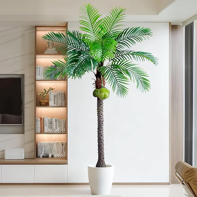 Erimda 30-Year Factory Faux Coconut Tree - 7.2FT Faux Palm Tree Realistic Thick Trunk & Heavy Duty Leaves, Hand-Carved Bark Texture, Indoor Tropical Decor for Living Room/Store, No Shiny Plastic Look
