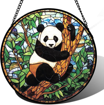 Stained Glass Window Hanging - Cute Panda Suncatcher for Doors Garden Patio Sun Catchers Decor Christmas Mother's Day Birthday Teenager Gifts for Women Men Mom Nana Friend 6.3 in