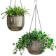 Melphoe 2 Pack Self Watering Hanging Planters Indoor Flower Pots, 8.3 Inch Outdoor Hanging Basket, Plant Hanger with 3Hooks Drainage Holes for Garden Home (Gray)