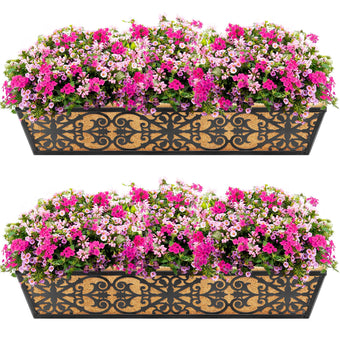Karlliu 2 Pack 30 Inch Window Boxes Planters Railing Planter Box with Adjustable Brackets & Coco Liners Fabric Plant Grow Bags Deck Railing Planter Boxes Balcony Hanging Flower Box for Outdoor Plants