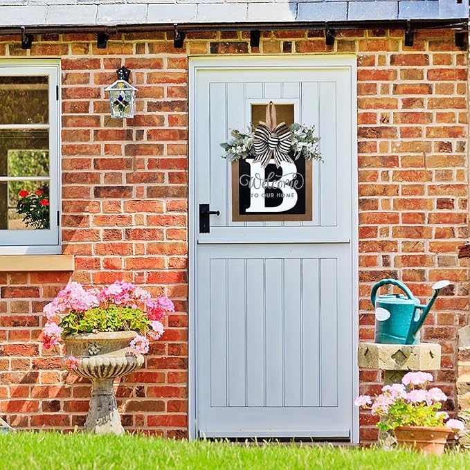 Last Name All Year Wreath, for Front Doors, Spring, Fall, 26 Last Name Letters All Year Round Wreaths, Suitable for Wedding Decorations, Home Porches, Farmhouses, Yards, Garden Decorations, Gifts (B)