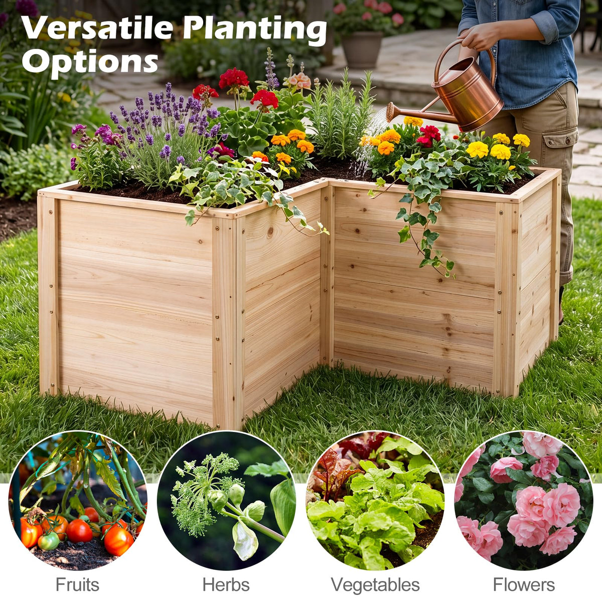 HAPPYGRILL 24.5” Wooden Raised Garden Bed with Open-Ended Base
