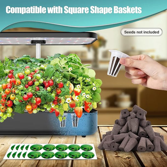100pcs Square Pods for Hydroponics Growing System, 50pcs Square Grow Sponges with 50pcs Pods Labels, Supplies Replacement, Compatible with IDOO, QYO, LYKO