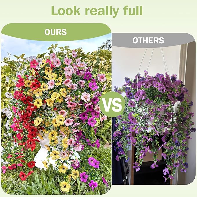 Playieer Artificial Hanging Flowers for Outdoors Faux Plants for Spring Summer Decoration,6 Bundles UV Resistant Realistic Silk Flowers Indoor Outside Garden Porch Patio Balcony Yard Farmhouse