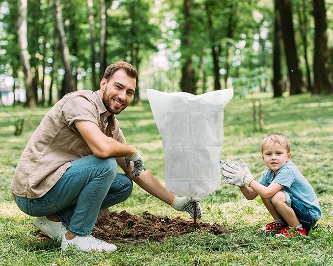 EAONE 12 Pack Plant Covers Freeze Protection, 24x32'' Winter Frosts Cloth for Outdoor Plants, Reusable Frost Blankets Drawstring Bags for Cold Freeze Sun Protection Bird Insect Prevention,White