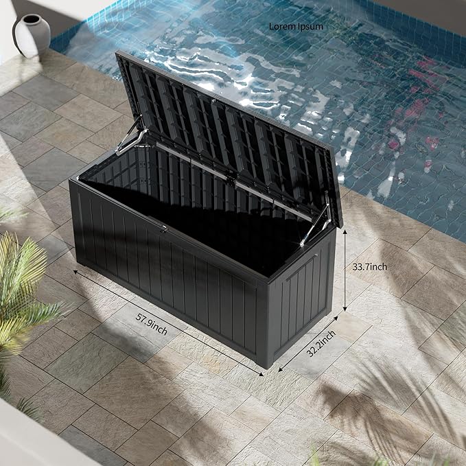 TARKARI 270 Gallon Lockable Resin Deck Box, Waterproof & UV-Resistant Outdoor Storage Box for Outdoor Cushion Storage, Garden Tools & Pool Accessories Storage, Black