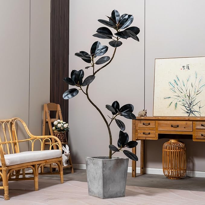 6ft Artificial Rubber Tree Faux Plants Indoor Faux Floor Artificial Trees Indoor,Fake Plant Fake Tropical Plants,Large Floor,Real Touch Rubber Tree for Home Decor