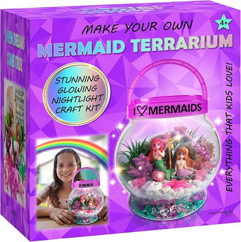 Make Your Own Light-Up Mermaid Terrarium Kit for Kids, Mermaid Gifts for Girls Ages 4 5 6 7 8 9 10 Years and up, DIY Mini Garden Nightlight Project, Arts and Crafts for Kids, Mermaid Toys for Girls