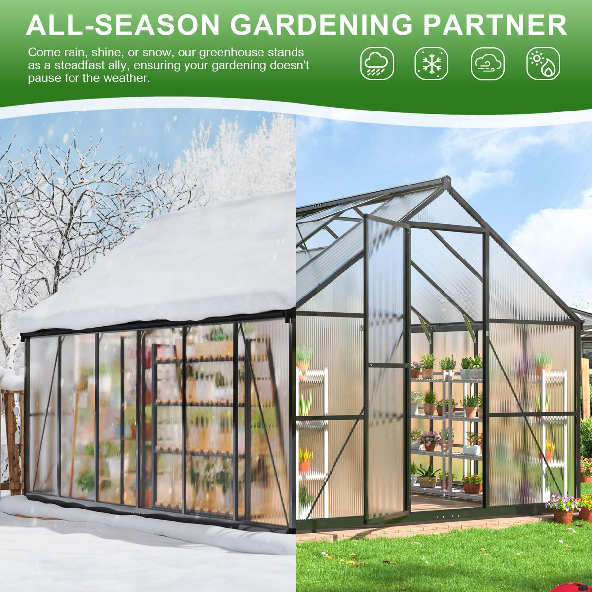 Polar Aurora 8x12 FT Outdoor Walk-in Polycarbonate Greenhouse