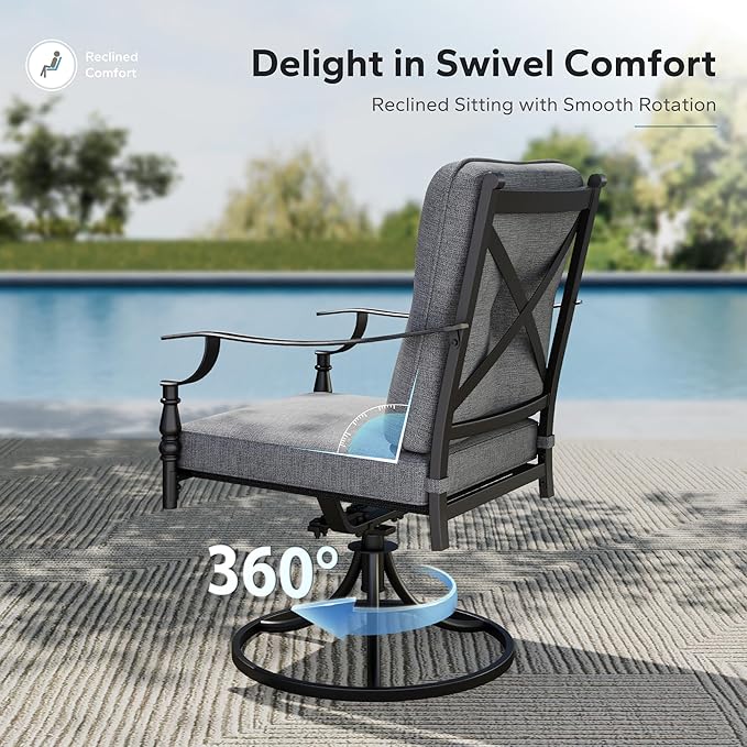MFSTUDIO Patio Dining Chairs Set of 4, Outdoor Swivel Chairs with Cushions for Lawn Deck Backyard Garden, Metal Frame