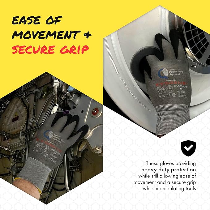 Quest Protective Apparel Cut Resistant Work Gloves (ANSI A1) – Lightweight Graphene Gloves for Gardening,DIY, Mechanical & General Handling – Breathable Grip Gloves for Men & Women – Medium, Pack of 3