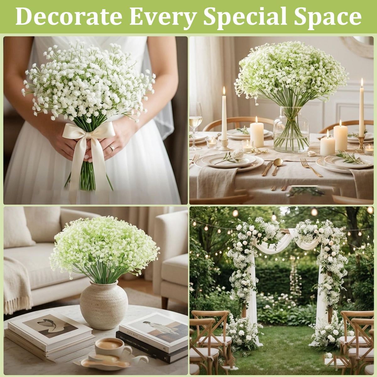 BOYXIENQ 60 Pcs Babys Breath Artificial Flowers, White Gypsophila Flowers, Artificial Bulk Real Touch Faux Greenery Plants DIY Flores Bouquet for Wedding Floral Party Outdoor Garden Home Decor