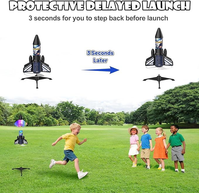 Rocket Launcher for Kids, 200 ft Self Launching Motorized Rocket Toy with LED and Safety Parachute Land, Outdoor Toys Cool Birthday for Boys Ages 8-12 (Blue)