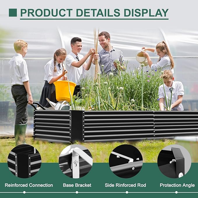Land Guard 6x3x3ft Rectangular Galvanized Raised Garden Beds, Large-Capacity Metal Planter Box Outdoor, Durable Deep Raised Garden Bed 3ft Tall, Raised Beds for Gardening Vegetables, Dark Grey