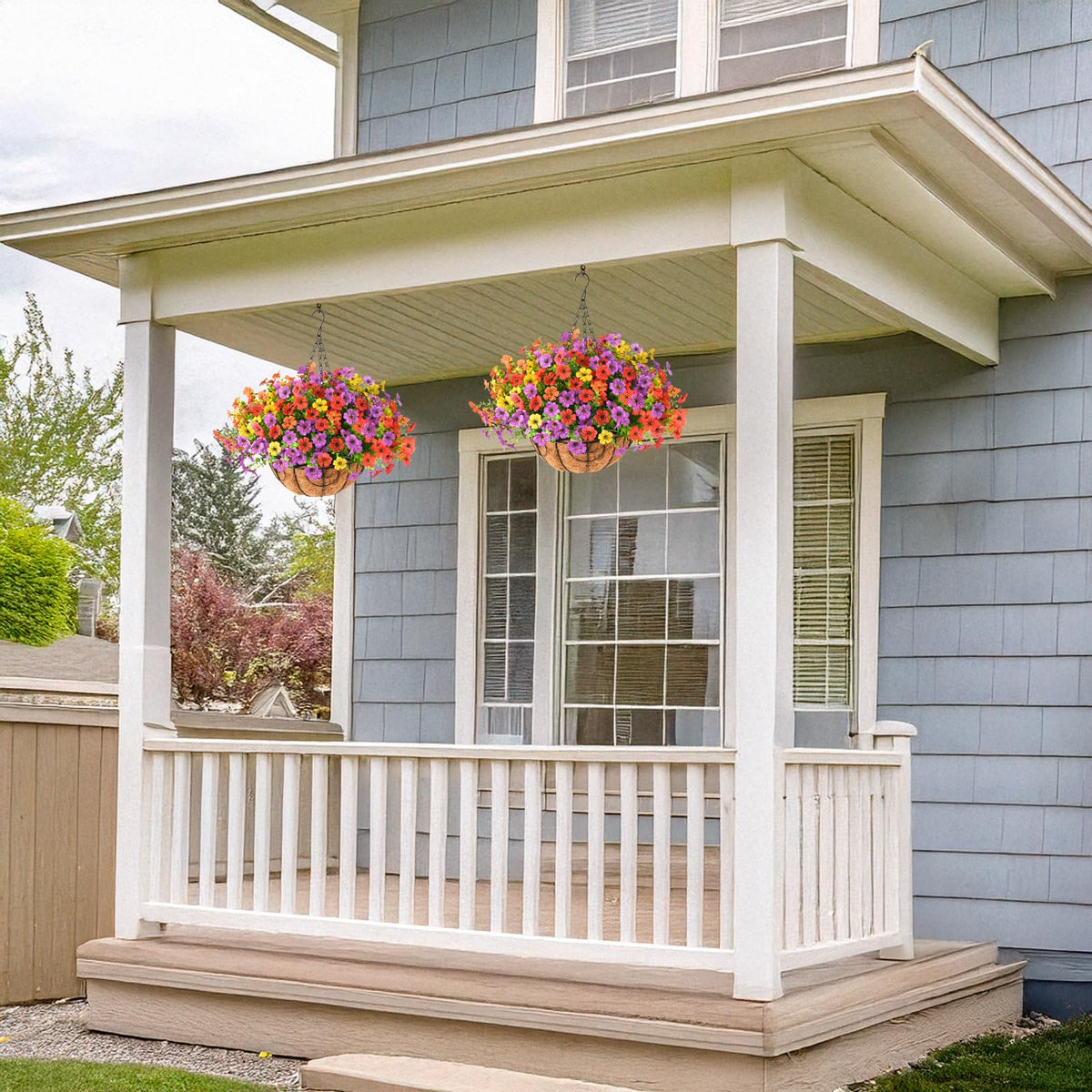 Artificial Hanging Flowers Basket for Outdoor, UV Resistant Plants Daisy