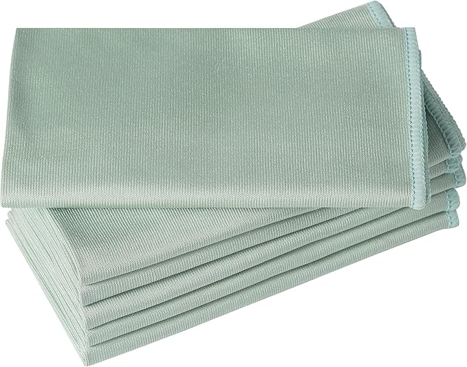 6 Pack Microfiber Glass Cleaning Cloth, 16 Inch X 16 Inch, Lint Free Quickly Clean Window, Glasses, Windshields, Mirrors, and Stainless Steel, Green