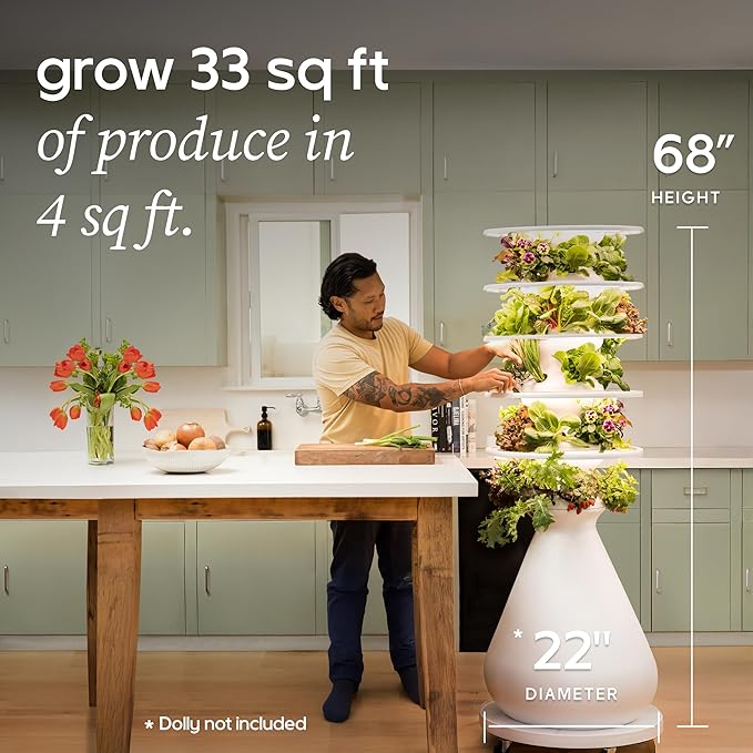 Farmstand Starter Kit with Glow Rings and 30 Seedling Credits | Family Hydroponic Growing System Kit | Vertical Garden Planter Tower | 5ft 5in Tall