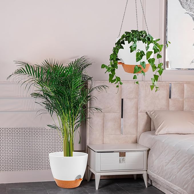 GARDIFE Large Hanging Planter, 12 inch Hanging planters for Indoor. Outdoor Plants, Self Watering Plant Pot, Plant Hanger, White