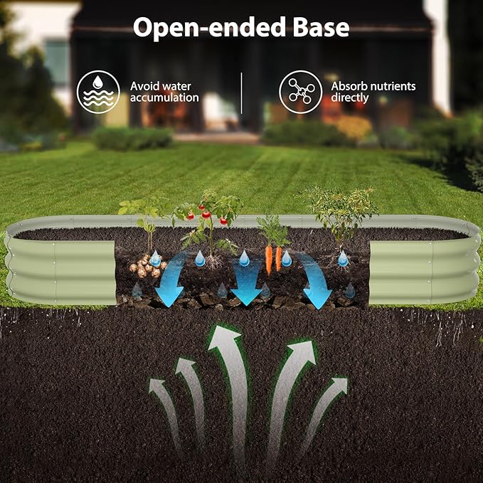Raised Garden Bed Kit, 8x2x1 ft Galvanized Planter Box Outdoor, Oval Large Metal Raised Beds for Gardening Vegetables Flower Herb (Avocado Green)