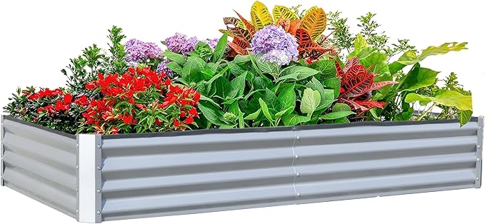 Domi Galvanized Raised Garden Bed, Outdoor Planter Garden Boxes Large Metal Planter Box for Gardening Vegetables Fruits Flowers, Silvery (6x3x1ft)