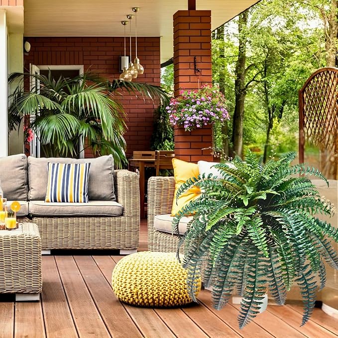 NeosCA 90 Branches Giant Artificial Boston Ferns for Outdoors Large –UV Resistant Lifelike Faux Fern, Realistic Silk Greenery Plants Large Office, Home Decor,48 Inch Fake Fern Leaf Green.No Base.