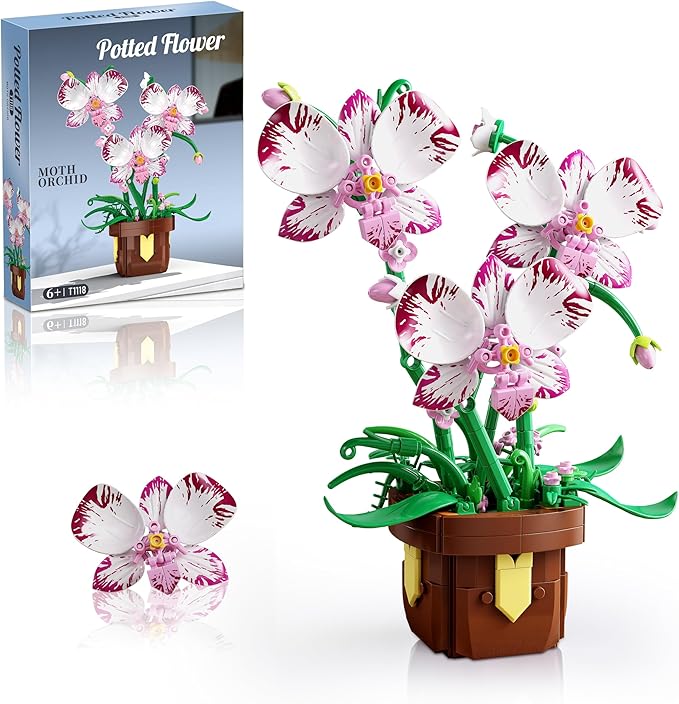 Flowers Botanicals Orchid Building Set - Artificial Flower Building Blocks for Adult Women, Bonsai Plants Indoor Home Office Desk Decor Christmas Birthday Gift for Adults Kids Girls 6-12 (323 PCS)
