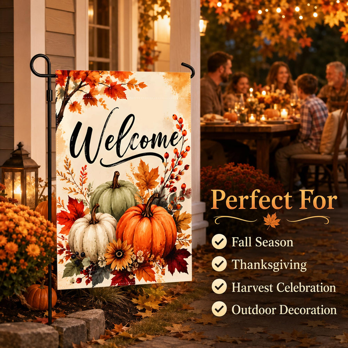 Fall Decor - Fall Pumpkin Welcome Garden Flag | Thanksgiving Decorations