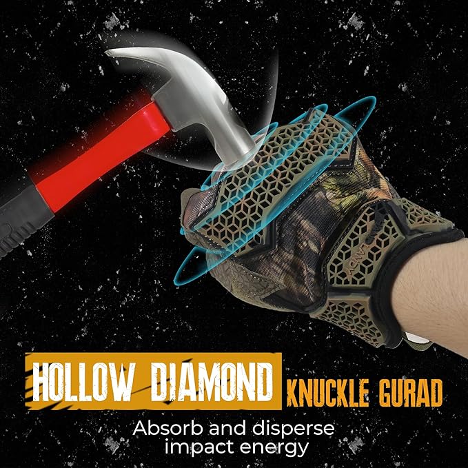 HANDLANDY Fingerless Work Gloves for Men, Padded Impact Tactical Mechanics Gloves, Grip Utility Trucker Driver Gloves (Camo- impact, X-Large (Pack of 1))
