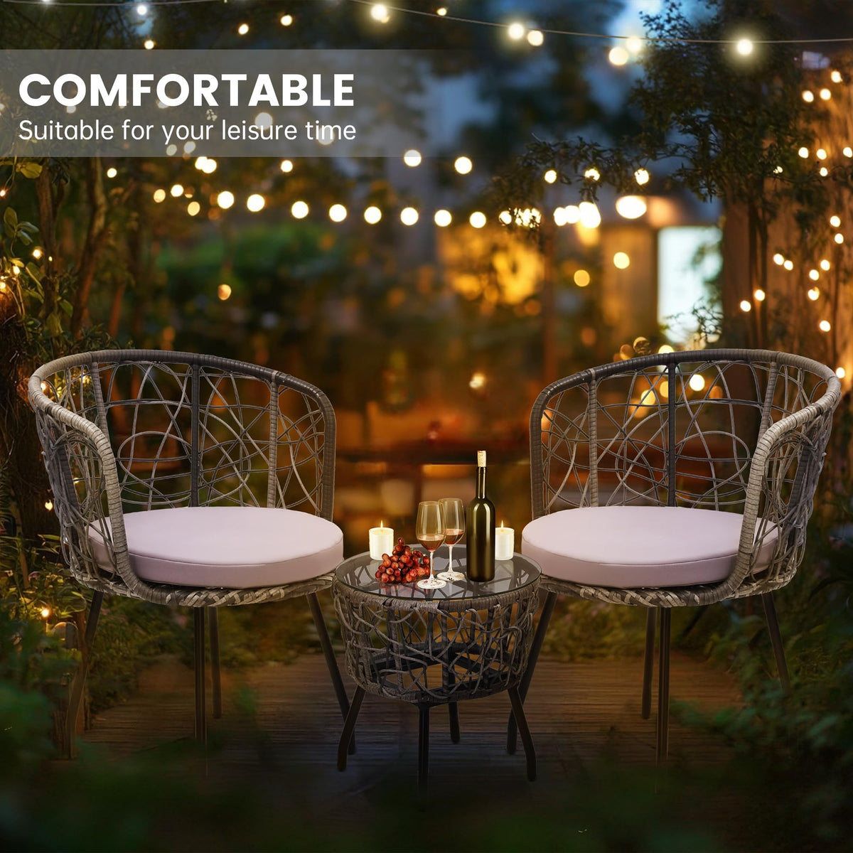 Kromax 3-Piece Patio Modern Bistro Set, Grey/Grey