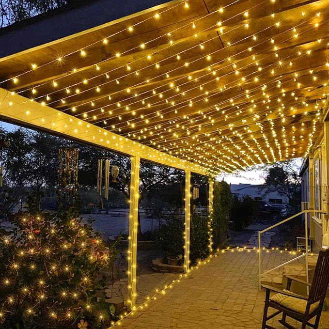 40ft 120 LED Christmas Lights Outdoor, Warm White Christmas String Lights Indoor 8 Modes Clear Wire, Connectable Twinkle Fairy Lights Plug in for Bedroom Wedding Tree Christmas Decorations
