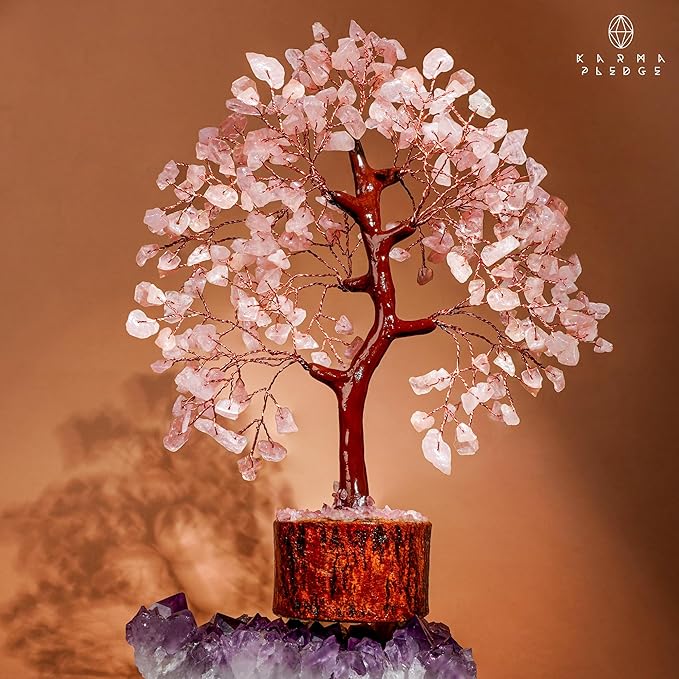Rose Quartz Crystal Tree of Life for Women Office Decor, Good Luck, Money, Meditation, Positivity, Handmade Healing Crystal Stones Bonsai Tree Spiritual Birthday Gifts for Women