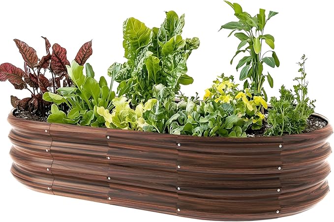 5x3x1ft Oval Galvanized Raised Garden Bed Outdoor 9-in-1 Large Metal Modular Planter Box Raised Beds for Gardening,Vegetables,Fruits,Flowers & Herbs (Brown)