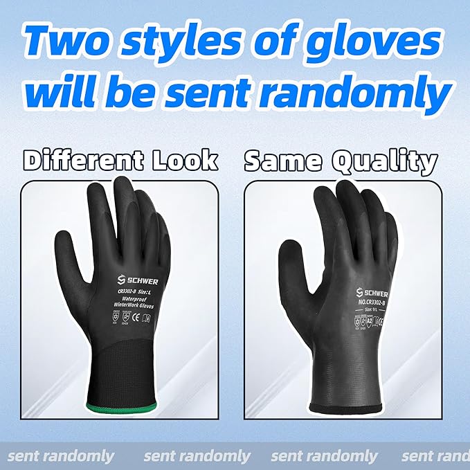 Schwer 2 Pairs 100% Waterproof Winter Work Gloves, ANSI A2 Cut Resistant Freezer Gloves for Outdoor Cold Weather Keep Hands Warm, Thermal Insulated Gloves for Shoveling Snow, Ice Fishing, XL