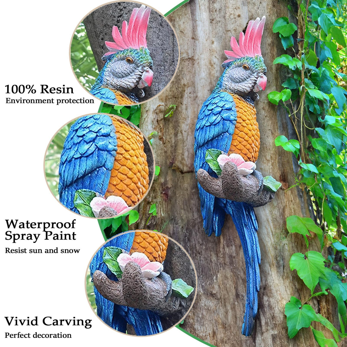 Teaeeno Resin Real Parrot Bird Statue Sculpture Figurine Ornament