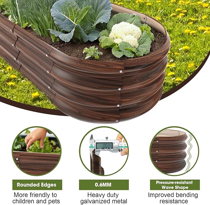 4x2x1ft Oval Galvanized Raised Garden Bed Outdoor 9-in-1 Large Metal Modular Planter Box Raised Beds for Gardening,Vegetables,Fruits,Flowers & Herbs (Brown)