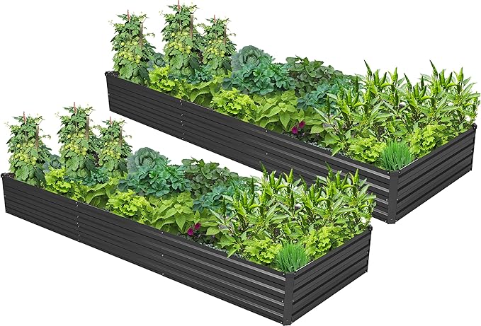 Easllre 2PCS 9x3x1ft Galvanized Raised Garden Bed Kit, Galvanized Planter Raised Garden Boxes Outdoor, Large Metal Raised Garden Beds for Vegetables,Black