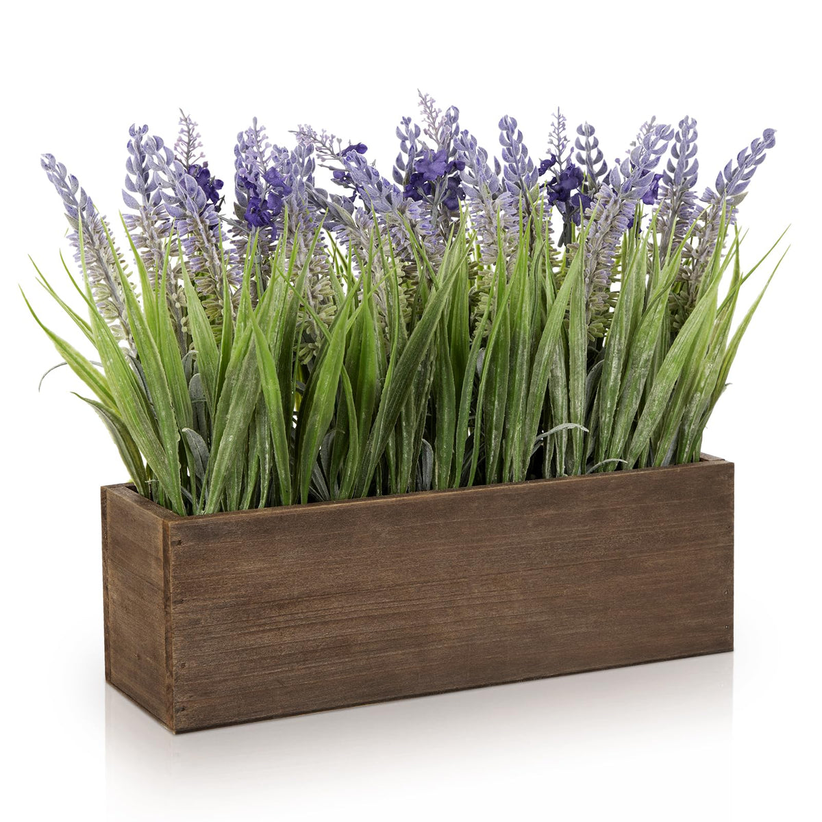 10.6" Artificial Lavender Flowers Arrangement in Rustic Wood Planter Box