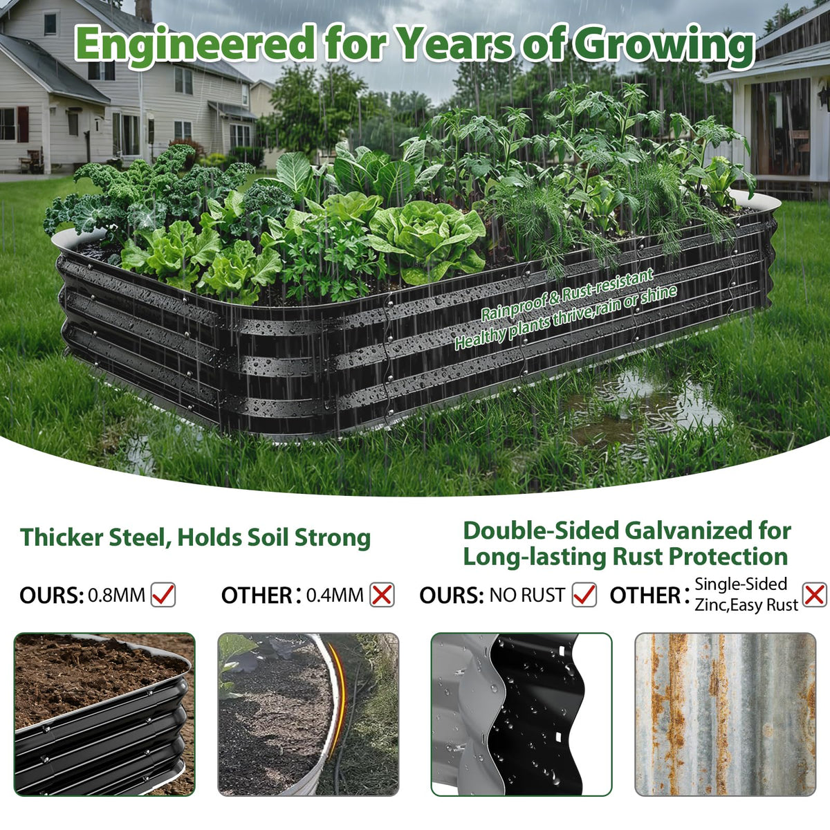Square Raised Garden Bed 4x4 ft for Vegetables, Herbs & Flowers, 12" Deep