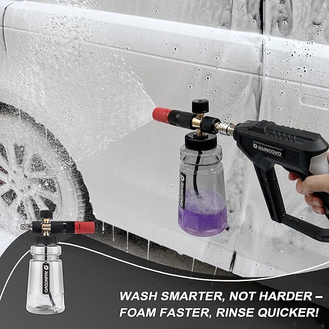 Foam Cannon Wide Mouth for Pressure Washer, Thick Snow Foam Lance for Car Wash, Adjustable Soap Cannon with 1/4 Inch Quick Connector, Additional 1.1mm Orifice Nozzle