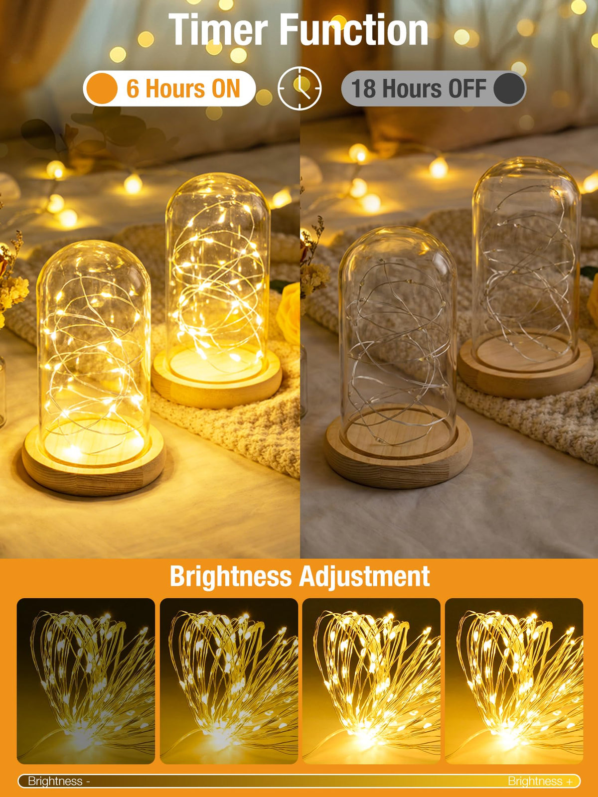 btfarm 4 Pack Fairy Lights Battery Operated with Timer, Dimmable, 8 Mode