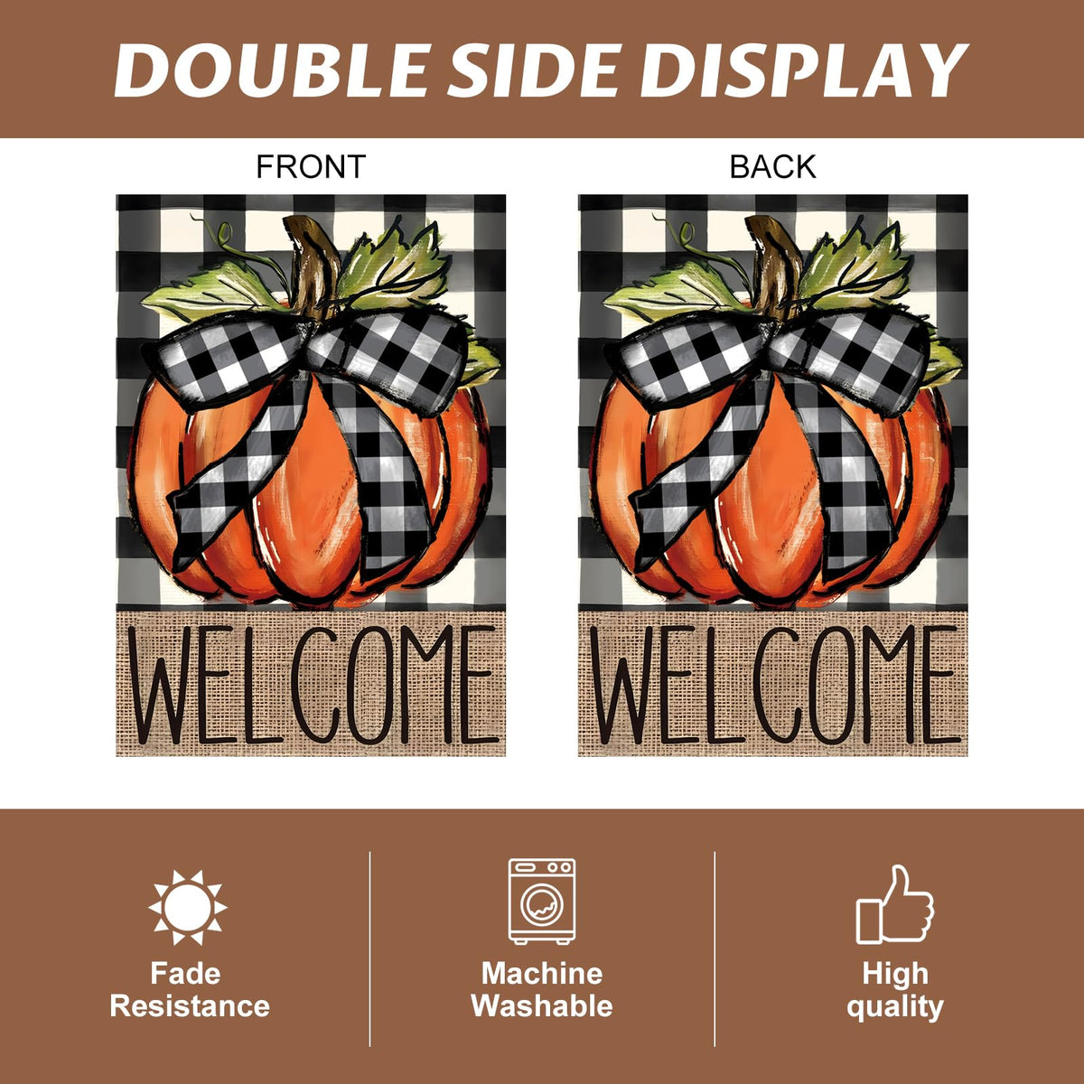 Fall Garden Flags for Outside 12x18 | Garden Flag Pumpkin Buffalo Plaid