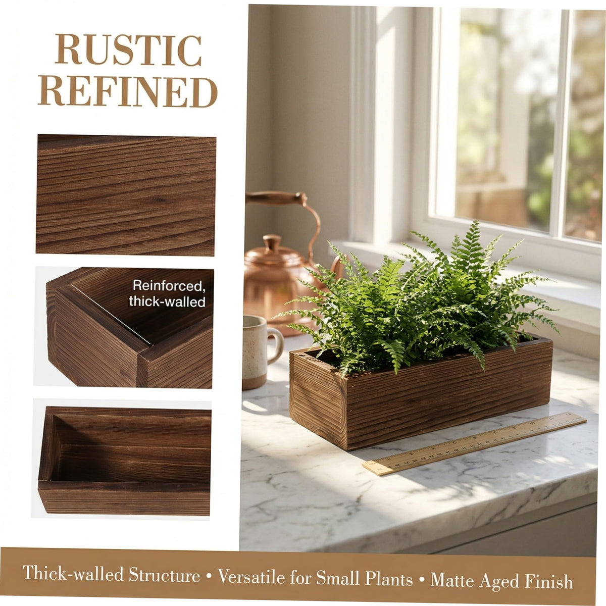 Yardwe 2 Pack Rectangle Wooden Planter Box Rustic Vintage Flower Pot