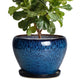 Thirtypot 10 Inch Plant Pot, Ceramic Planter with Drainage and Saucer, Blue